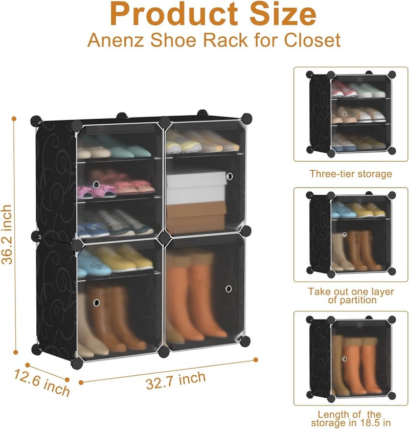 KEEKOS Shoe Rack Plastic,Portable with Dustproof Door, Multi-Purpose Plastic for Home Foldable Portable Shelves Chappal, Slipper, Heels, Boots,Stand (Black, 12-Shelf-4-Door) - Image 3