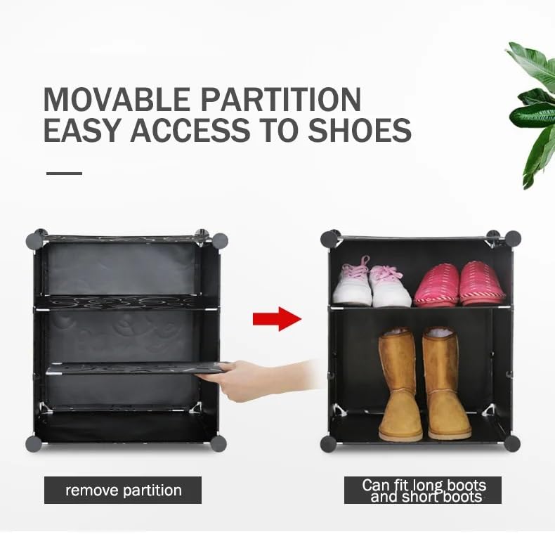 KEEKOS Shoe Rack Plastic,Portable with Dustproof Door, Multi-Purpose Plastic for Home Foldable Portable Shelves Chappal, Slipper, Heels, Boots,Stand (Black, 12-Shelf-4-Door) - Image 4