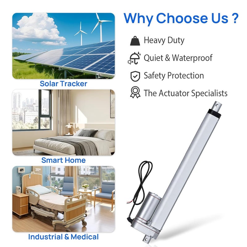 ECO-WORTHY Heavy Duty 330lbs/1500N Solar Tracker Linear Actuator Multi-Functions with Mounting Brackets (12V, 4") IP54 Waterproof Linear Motion Actuator - Image 2