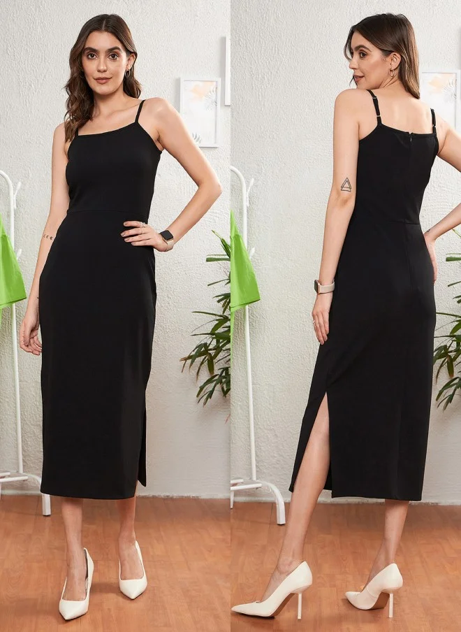 SASSAFRAS Black Bodycon Dress With Crop Shrug For Women