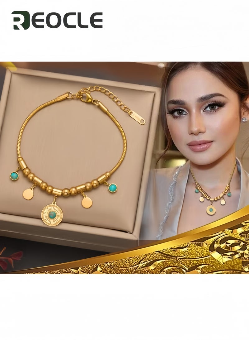 ريوكل قلادة نسائية تركوازية مطرزة بالخرز على الطراز البوهيمي قلادة لوتس عقدة فيروزية عتيقة الطراز، قلادة لوتس نسائية قلادة زفاف تركوازية هدية زفاف للنساء - Image 2