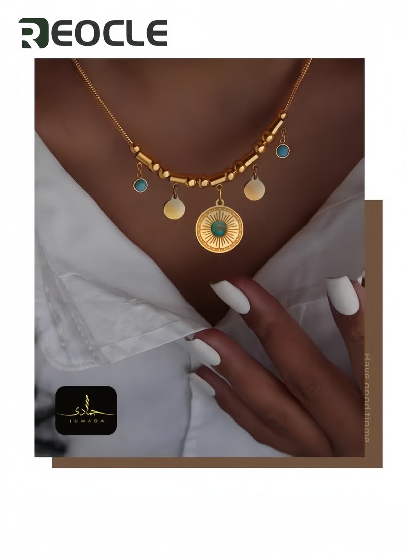 ريوكل قلادة نسائية تركوازية مطرزة بالخرز على الطراز البوهيمي قلادة لوتس عقدة فيروزية عتيقة الطراز، قلادة لوتس نسائية قلادة زفاف تركوازية هدية زفاف للنساء - Image 4