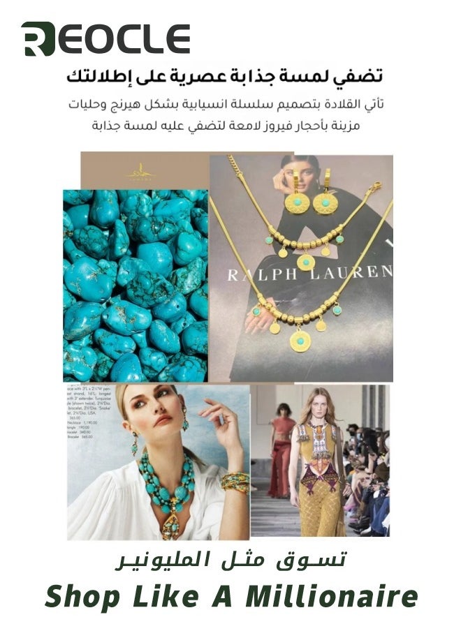 REOCLE Women's Necklace Turquoise Beaded Lanyard Bohemian Style Turquoise Vintage Knot Lotus Pendant Jewelry Women Turquoise Wedding Gift Pendant for Women  - Image 4