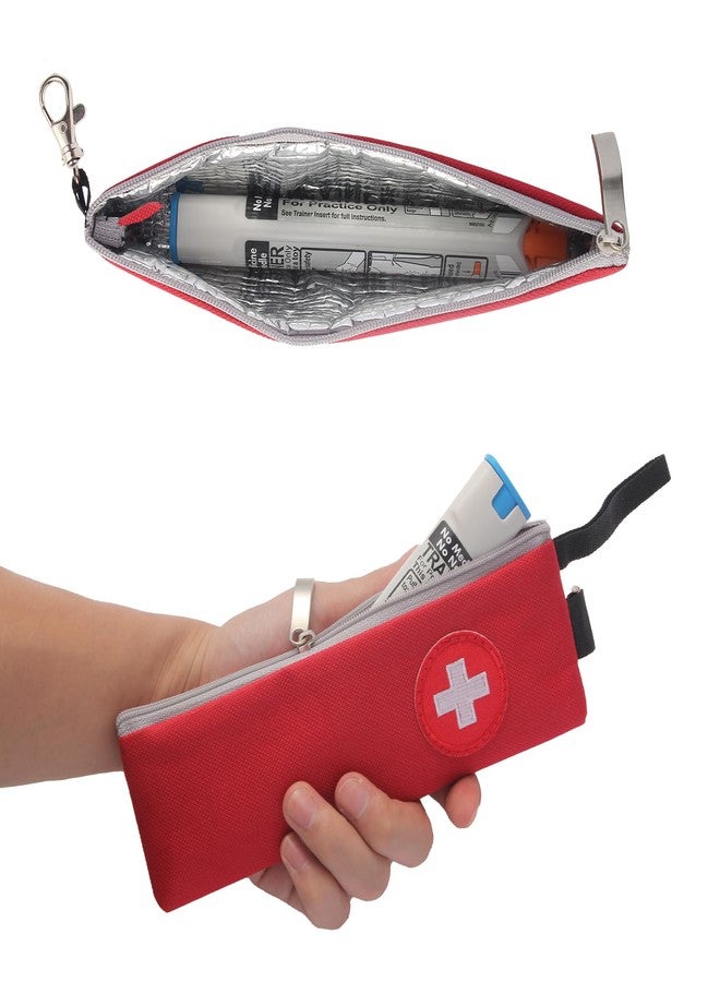 GENCAM EpiPen Carrying Case, 2 Pack Emergency Medical Bag with Carabiner, Medicine Bag for EpiPens, Asthma Inhaler, Auvi-Q,Eye Drops,Anti-Histamine,Allergy Medication (Red) - Image 5
