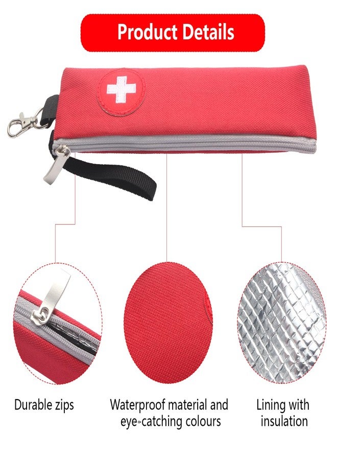 GENCAM EpiPen Carrying Case, 2 Pack Emergency Medical Bag with Carabiner, Medicine Bag for EpiPens, Asthma Inhaler, Auvi-Q,Eye Drops,Anti-Histamine,Allergy Medication (Red) - Image 2
