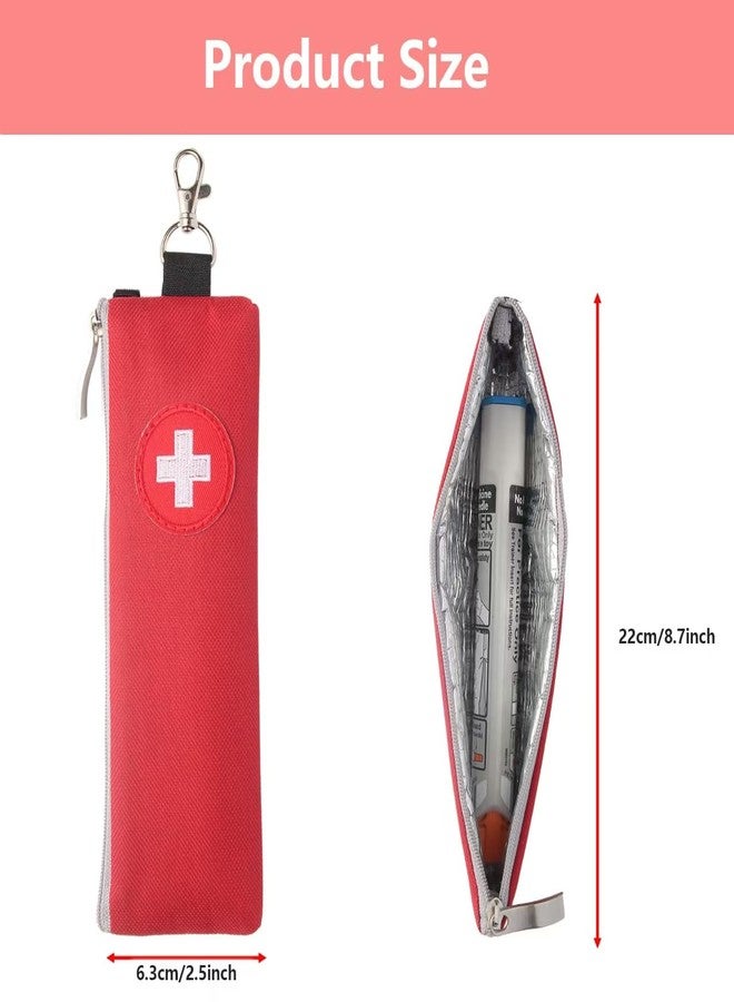 GENCAM EpiPen Carrying Case, 2 Pack Emergency Medical Bag with Carabiner, Medicine Bag for EpiPens, Asthma Inhaler, Auvi-Q,Eye Drops,Anti-Histamine,Allergy Medication (Red) - Image 4