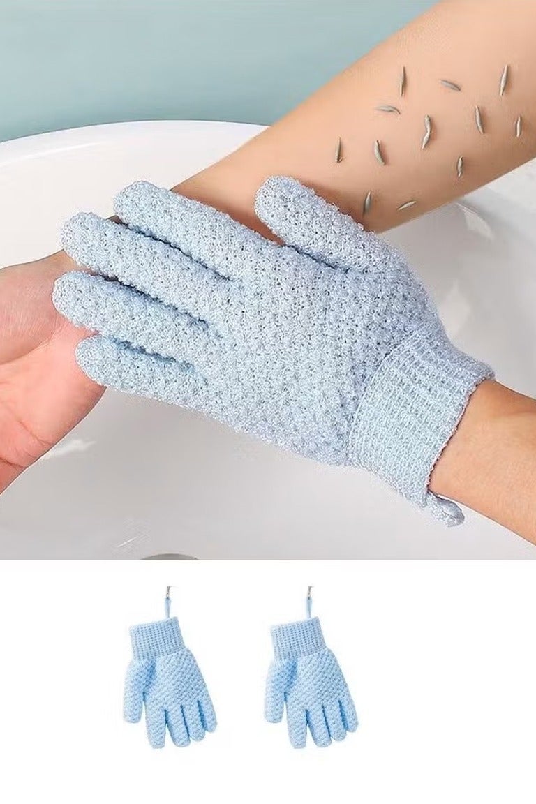 تنظيف عميق قفازات حمام تقشير - نايلون ثقيل النسيج دش مسك لإزالة الجلد الميت - آلة غسل مع حلقة معلقة (1 زوج، أزرق) - Image 1