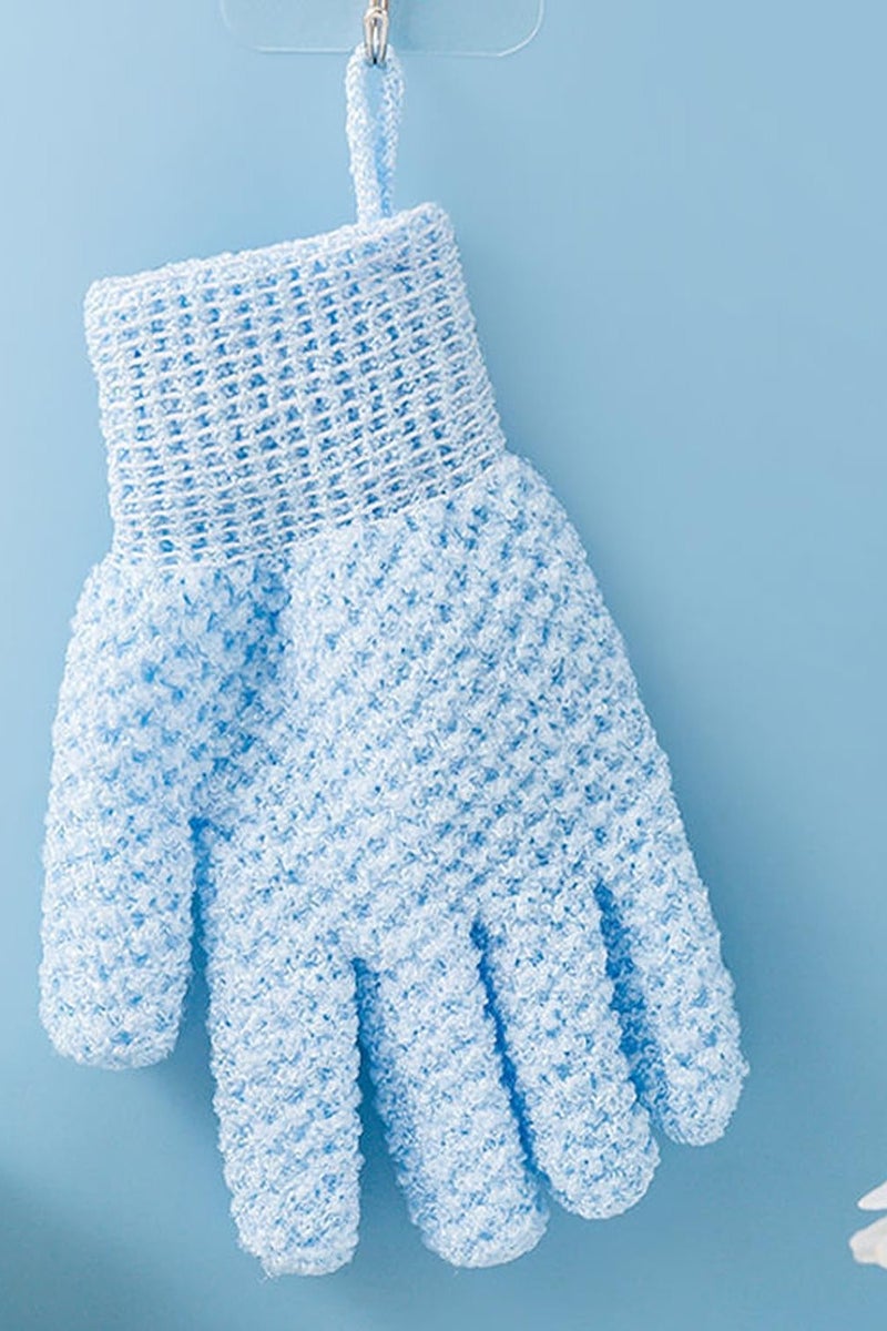 تنظيف عميق قفازات حمام تقشير - نايلون ثقيل النسيج دش مسك لإزالة الجلد الميت - آلة غسل مع حلقة معلقة (1 زوج، أزرق) - Image 3