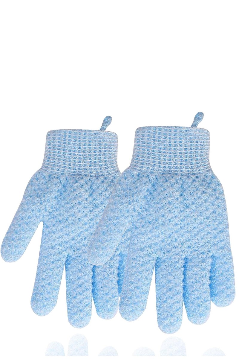 تنظيف عميق قفازات حمام تقشير - نايلون ثقيل النسيج دش مسك لإزالة الجلد الميت - آلة غسل مع حلقة معلقة (1 زوج، أزرق) - Image 4