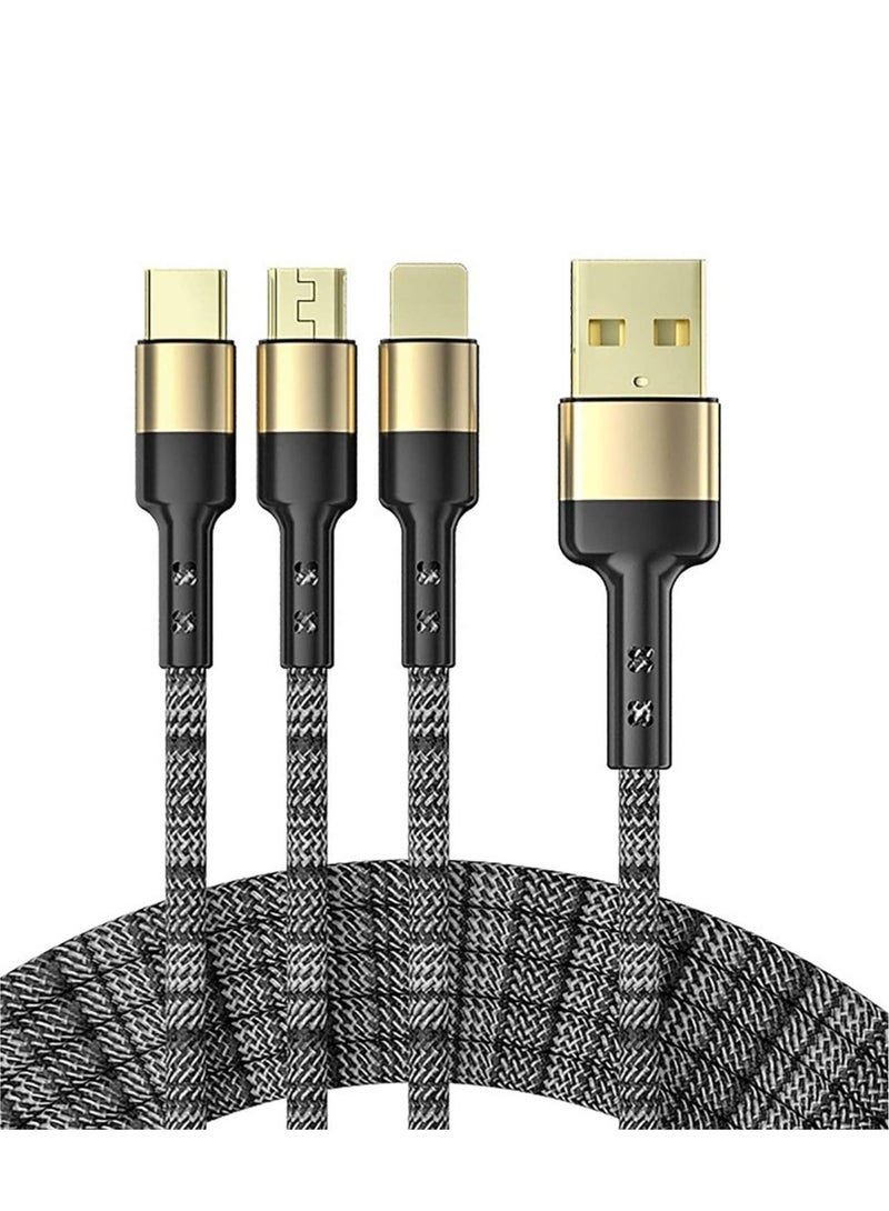 Captaintech Multi Charging Cable, 3 in 1 Nylon Braided 4FT/1.5M Multiple USB Charging Cord Adapter, IP/Type C/Micro USB Port Connectors Compatible with iphone Cell Phones Tablets and More - Image 1