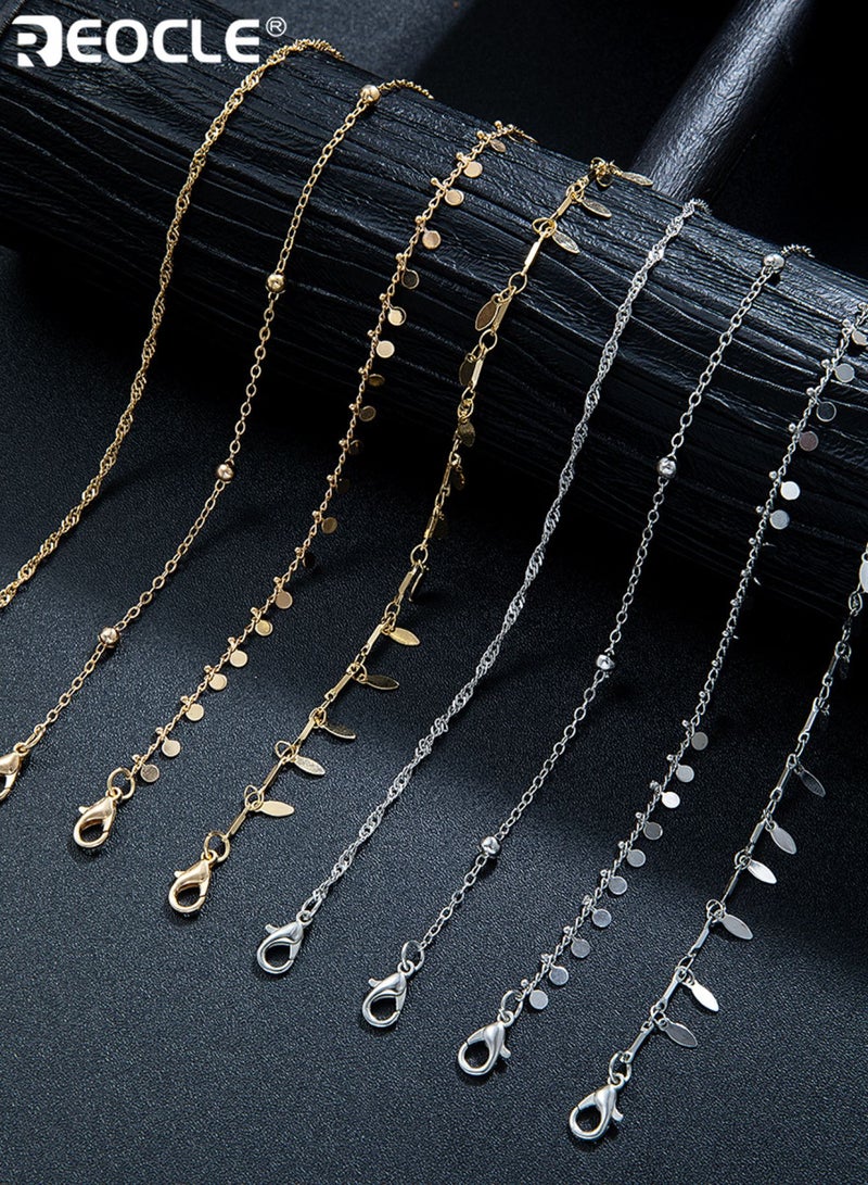 REOCLE 4PCS Women's Foot Chain Multi-Layered Anklet Set with Dangling Charms Gold-Tone Foot Chain Fashion Accessory for Daily Styling Beach Looks and Special Occasions - Image 2