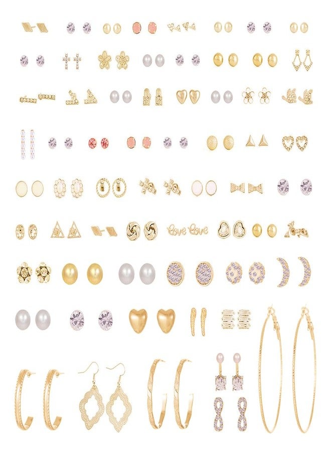 OATHYAN 72 Pairs Women Gold Earring Set, Geometric Fake Pearl Round Ball Stud Earrings, Hypoallergenic and Lightweight Gift for Women (#4 Gold) - Image 1