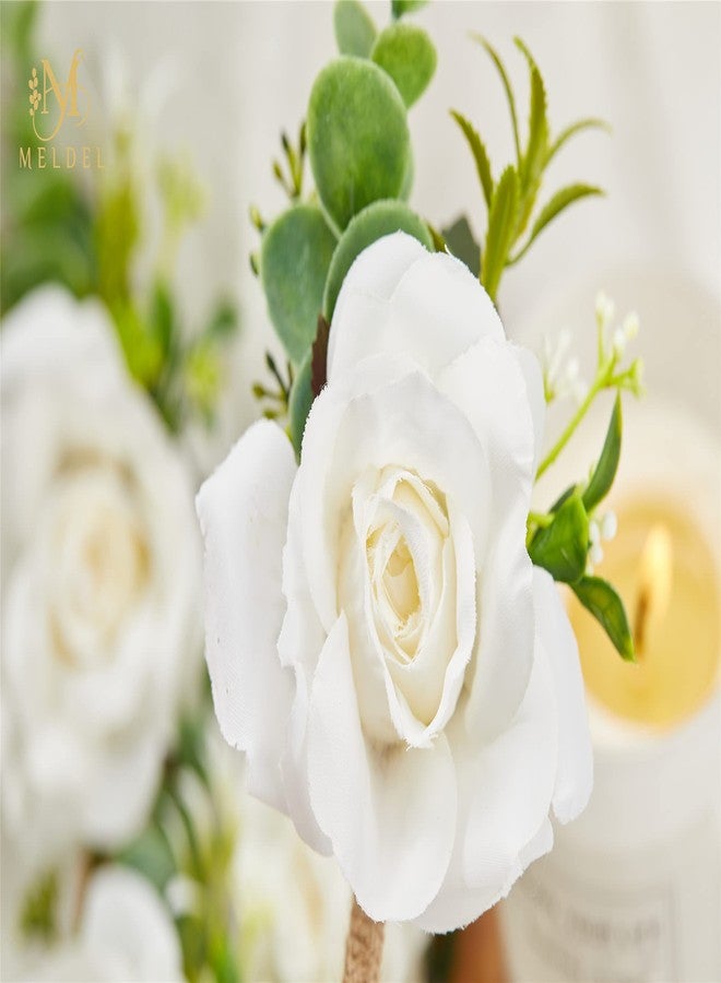 Meldel White Corsage and Boutonniere Set, Ivory Boutonniere, Prom Flower Wrist Corsage Bracelets, Homecoming Corsage Wristlet, Men Boutonniere for Wedding Flowers Accessories Prom Suit Decorations - Image 5