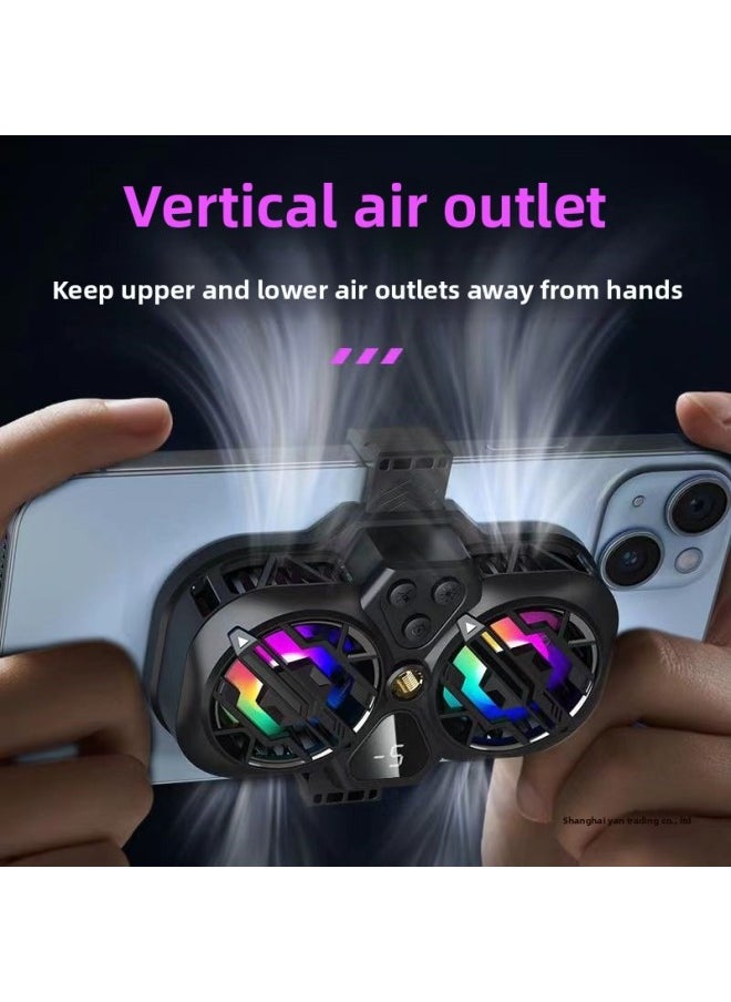 Generic - Live Broadcast Dedicated Mobile Phone Radiator Cooling Artifact Semiconductor Refrigeration Ultra-quiet Ice Back Clip Desktop Bracket-Color:[special For Desktop Live Broadcast] Dual-core Cooling | Three-speed Adjustment | Digital Display + Short Stand - Image 1