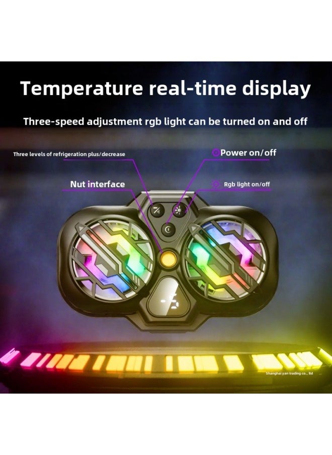 Generic - Live Broadcast Dedicated Mobile Phone Radiator Cooling Artifact Semiconductor Refrigeration Ultra-quiet Ice Back Clip Desktop Bracket-Color:[special For Desktop Live Broadcast] Dual-core Cooling | Three-speed Adjustment | Digital Display + Short Stand - Image 1