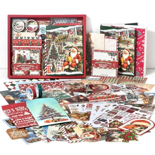 WEMOL Vintage Journal Scrapbook Pack Kit for Art Journaling Bullet, Planners DIY Paper Stickers, Craft Kits Notebook, Collage Album Aesthetic Sticker (Red Christmas) - Image 1