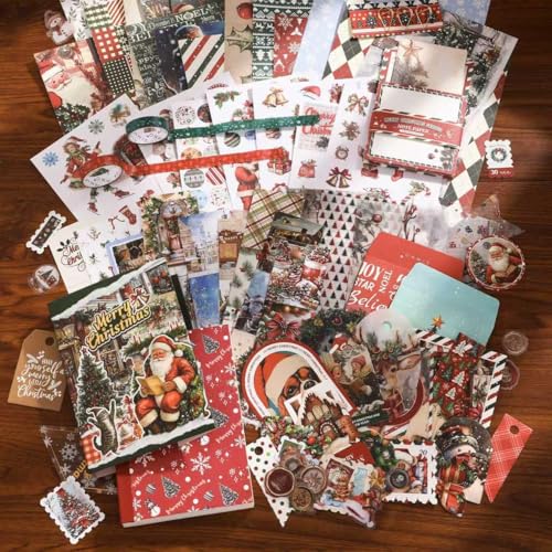 WEMOL Vintage Journal Scrapbook Pack Kit for Art Journaling Bullet, Planners DIY Paper Stickers, Craft Kits Notebook, Collage Album Aesthetic Sticker (Red Christmas) - Image 5