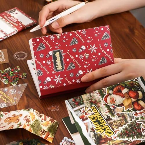 WEMOL Vintage Journal Scrapbook Pack Kit for Art Journaling Bullet, Planners DIY Paper Stickers, Craft Kits Notebook, Collage Album Aesthetic Sticker (Red Christmas) - Image 4
