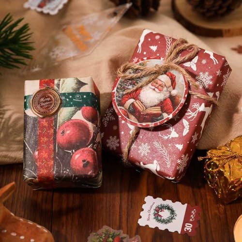 WEMOL Vintage Journal Scrapbook Pack Kit for Art Journaling Bullet, Planners DIY Paper Stickers, Craft Kits Notebook, Collage Album Aesthetic Sticker (Red Christmas) - Image 3