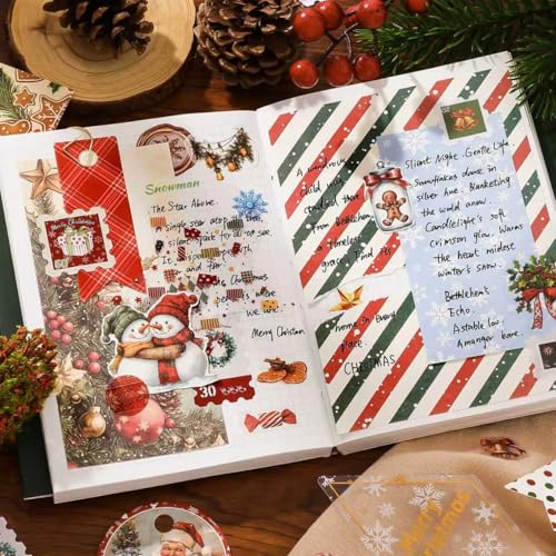 WEMOL Vintage Journal Scrapbook Pack Kit for Art Journaling Bullet, Planners DIY Paper Stickers, Craft Kits Notebook, Collage Album Aesthetic Sticker (Red Christmas) - Image 2