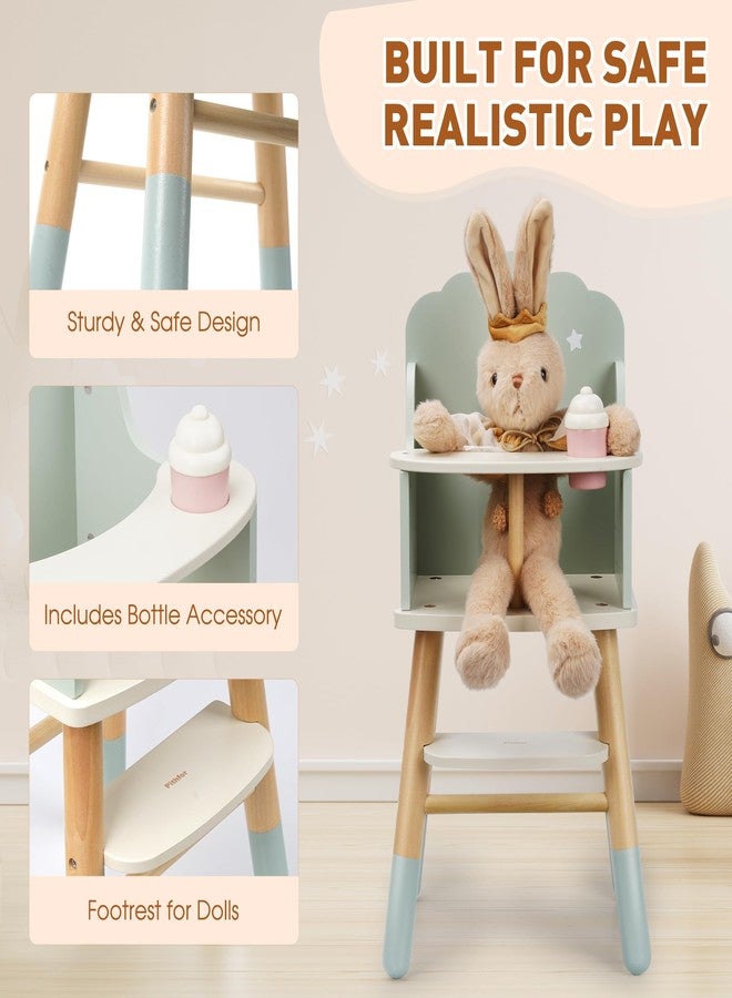 Pithfor Wooden Baby Doll High Chair, Baby Doll Furniture, Fits Up to 18 inch Dolls, 18 inch Doll Accessories - Green - Image 3