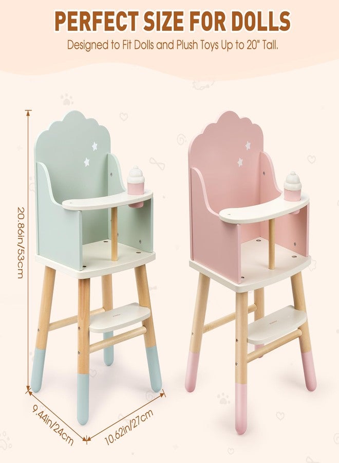 Pithfor Wooden Baby Doll High Chair, Baby Doll Furniture, Fits Up to 18 inch Dolls, 18 inch Doll Accessories - Green - Image 5