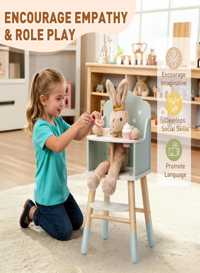 Pithfor Wooden Baby Doll High Chair, Baby Doll Furniture, Fits Up to 18 inch Dolls, 18 inch Doll Accessories - Green - Image 2