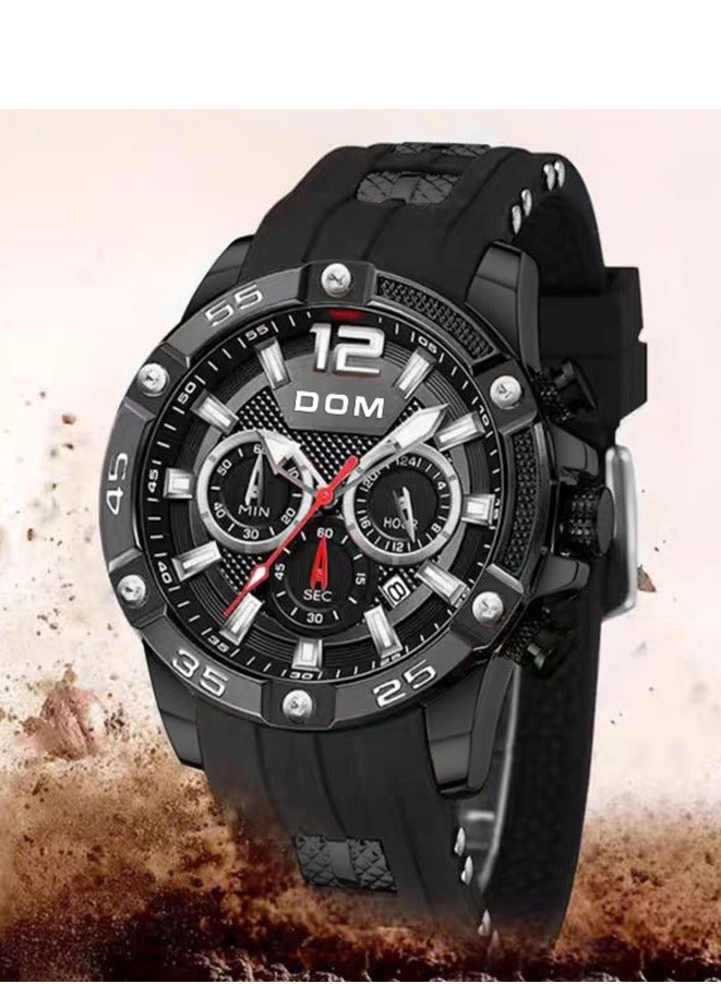 DOM men's sports watch, fashionable and exquisite dial and rubber strap, waterproof and luminous fashion quartz men's watch - Image 1