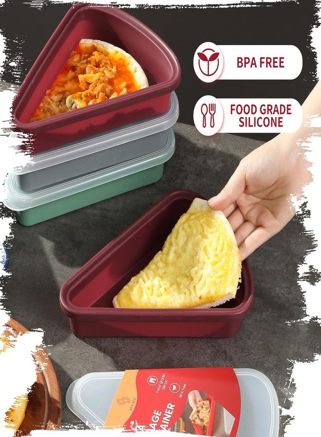 KEVJES 2-Pack Reusable Silicone Leftover Pizza Slice Storage Container with Air-tight Lids-BPA Free,Fits Single Slice up to 16”,Save Space,Refrigerator organizer (Cranberry) - Image 2