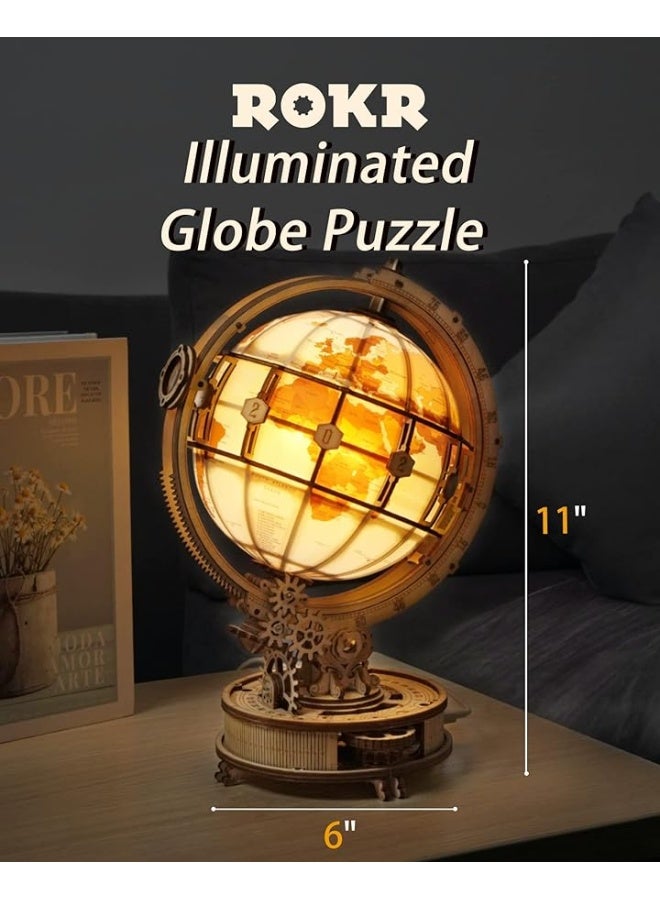 ROKR 3D Wooden Puzzles for Adults-LED Illuminated Wooden Globe Puzzle-Model Building Kits-Room Decor for Teen Girls Boys Women Men - Image 1