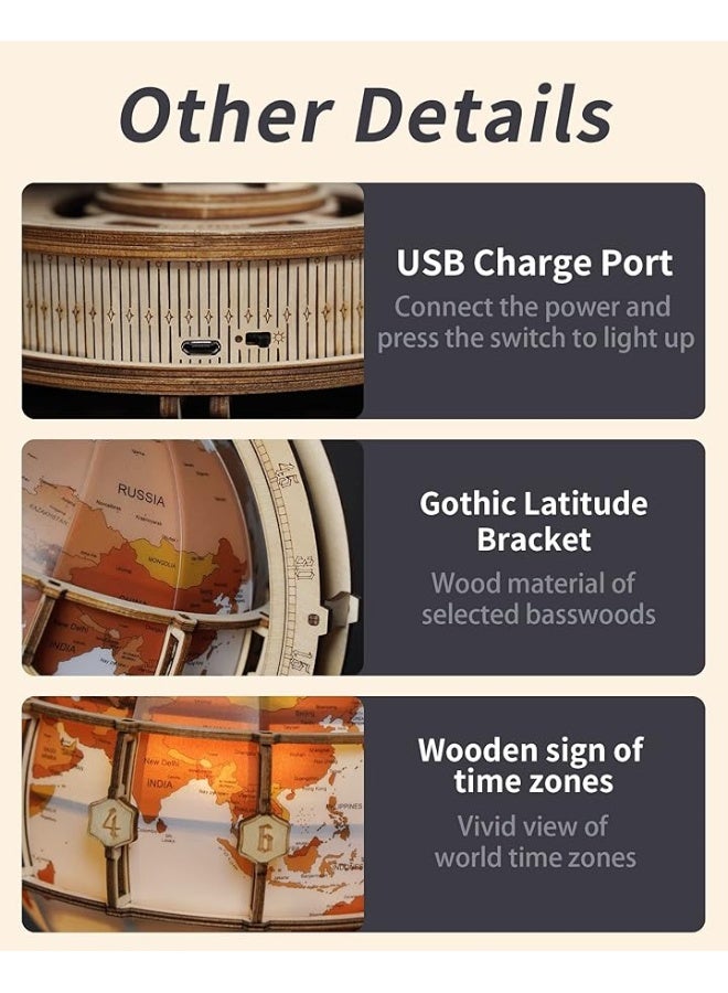 ROKR 3D Wooden Puzzles for Adults-LED Illuminated Wooden Globe Puzzle-Model Building Kits-Room Decor for Teen Girls Boys Women Men - Image 2