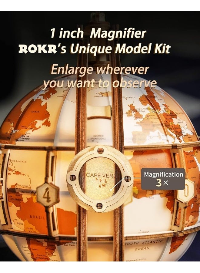 ROKR 3D Wooden Puzzles for Adults-LED Illuminated Wooden Globe Puzzle-Model Building Kits-Room Decor for Teen Girls Boys Women Men - Image 3