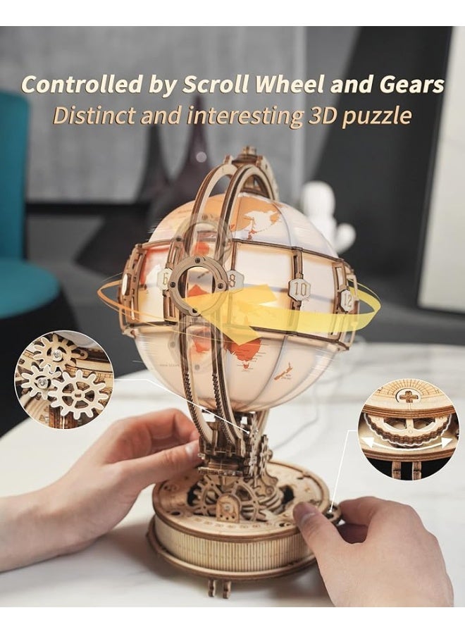 ROKR 3D Wooden Puzzles for Adults-LED Illuminated Wooden Globe Puzzle-Model Building Kits-Room Decor for Teen Girls Boys Women Men - Image 5