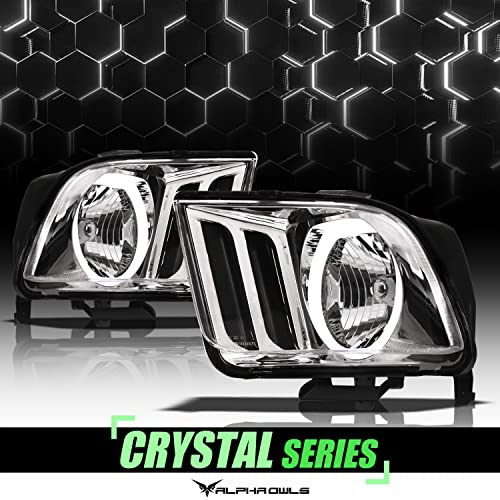Alpha Owls 8711736 Crystal Headlights With White LED Halo - Chrome Fits 2005-2009 Ford Mustang Halogen Models - Image 2