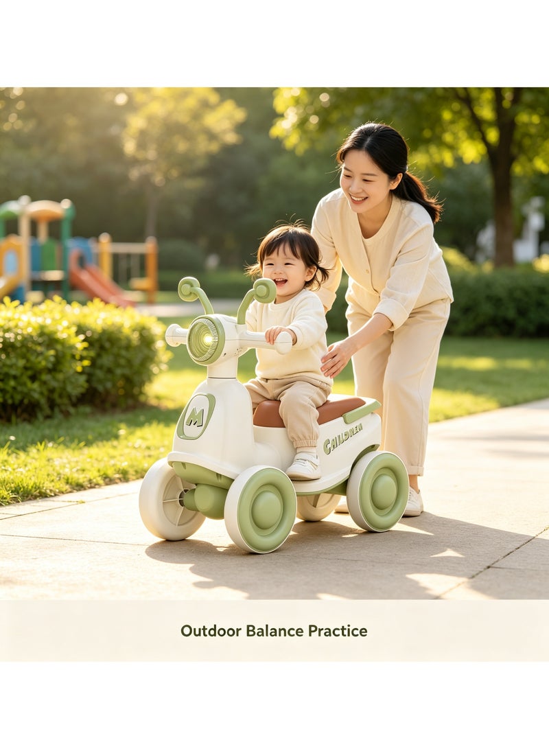 4 Wheel Toddler Balance Bike for 1-3 Years Old Kids, BPA-Free ABS No-Pedal Walking Scooter with Light & Music, Anti-Tip Stable Baby Ride On Toy Holds Up 25KG - Image 5