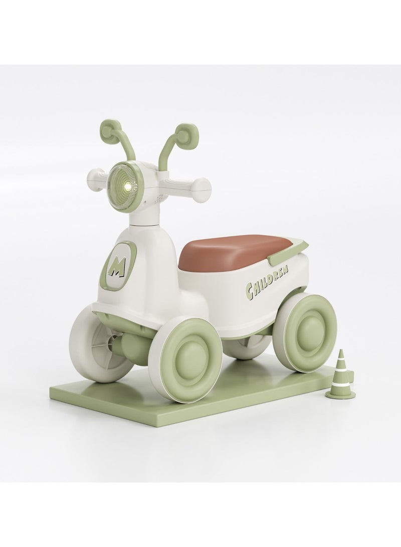 4 Wheel Toddler Balance Bike for 1-3 Years Old Kids, BPA-Free ABS No-Pedal Walking Scooter with Light & Music, Anti-Tip Stable Baby Ride On Toy Holds Up 25KG - Image 1