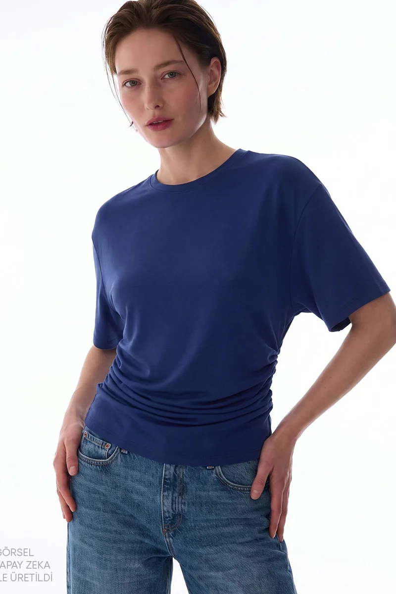 Penti PENTI Women's Modal Waist Detail Textured T-Shirt With Gathers