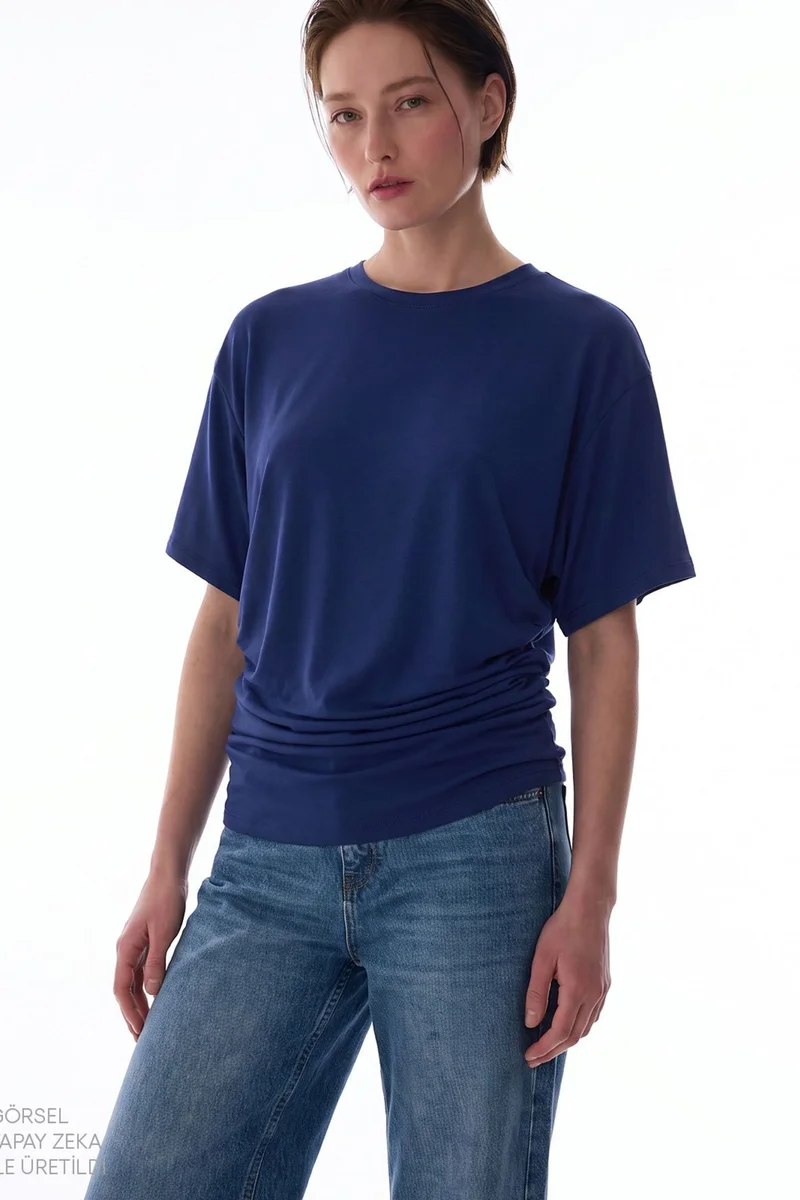 Penti PENTI Women's Modal Waist Detail Textured T-Shirt With Gathers