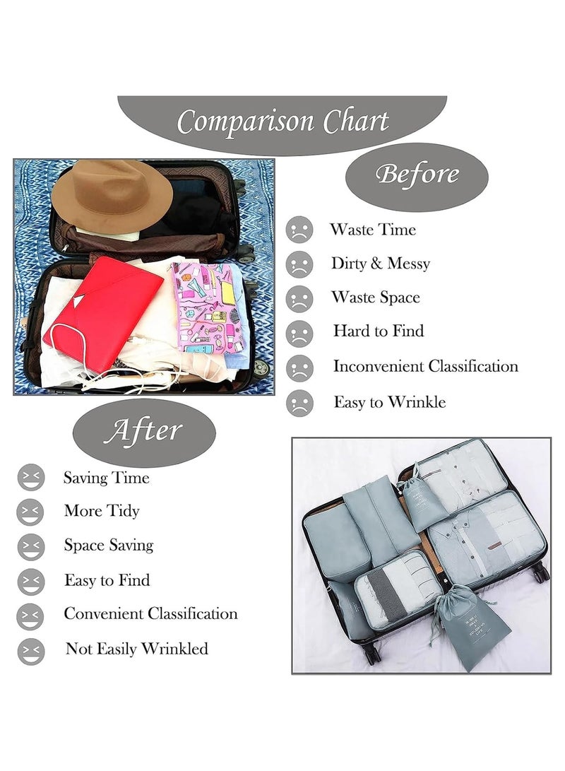 Luggage Organizer, Set of 7 Waterproof Packing Cubes Travel Organizer Bag Storage, Space Savers Bags Cosmetics/Underwear/Socks/Shoes Organizer Makeup Bags Organizer Packing Cubes with Shoe Bag for travel - Travel Set  (Gray) - Image 3