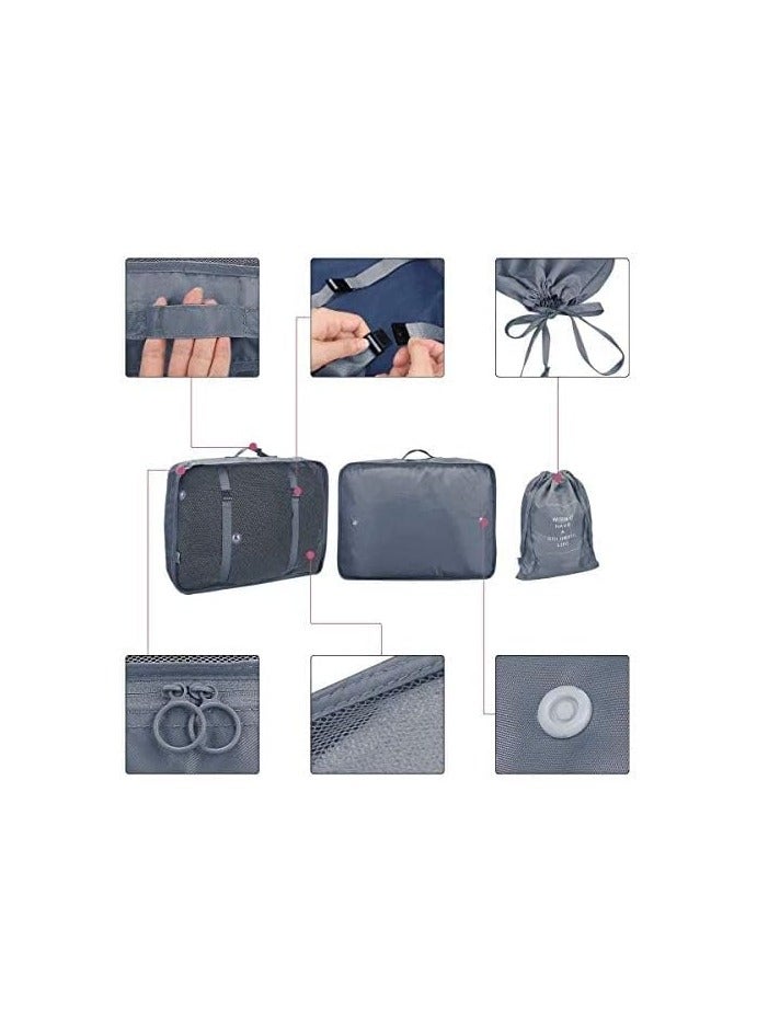 Luggage Organizer, Set of 7 Waterproof Packing Cubes Travel Organizer Bag Storage, Space Savers Bags Cosmetics/Underwear/Socks/Shoes Organizer Makeup Bags Organizer Packing Cubes with Shoe Bag for travel - Travel Set  (Gray) - Image 5