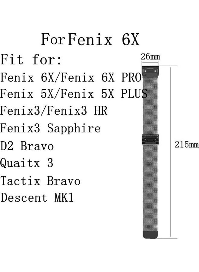 NIBEMINENT Milanese Strap Watchband For Garmin Fenix 6X Silver - Image 4