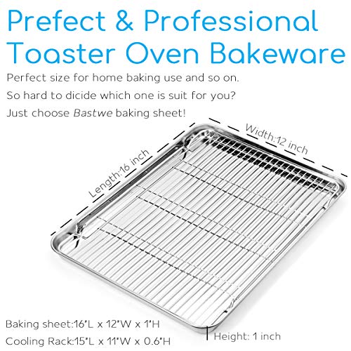 Bastwe Cookie Sheet and Cooling Rack Set, 16 inch Stainless Steel Baking Pan with a Rack, Professional Bakeware, Healthy & Non-toxic & Rustproof & Easy Clean & Dishwasher Safe - Image 2