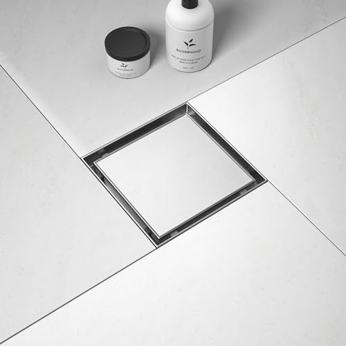 Bernkot Square Shower Drain 6", Brushed Floor Drain with Tiled Insert Grate & Hair Strainer, 304 Stainless Steel Bathroom 2-in-1 Tiled in Drain, CUPC Certified (Brushed, 6'') - Image 1