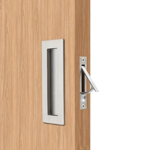 Dontay 2 Set Pocket Door Pull Handle304 Stainless SteelRectangle Recessed Flush Finger Pulls Edge Spring PullNo LockHardware Set for More Than 118 Thickness Sliding DoorBrushed Nickel6 - Image 1