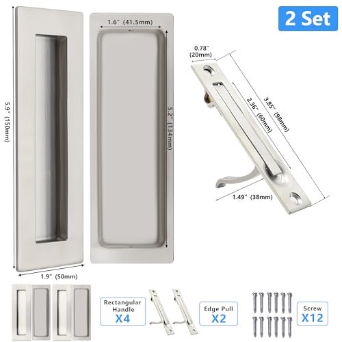 Dontay 2 Set Pocket Door Pull Handle304 Stainless SteelRectangle Recessed Flush Finger Pulls Edge Spring PullNo LockHardware Set for More Than 118 Thickness Sliding DoorBrushed Nickel6 - Image 3