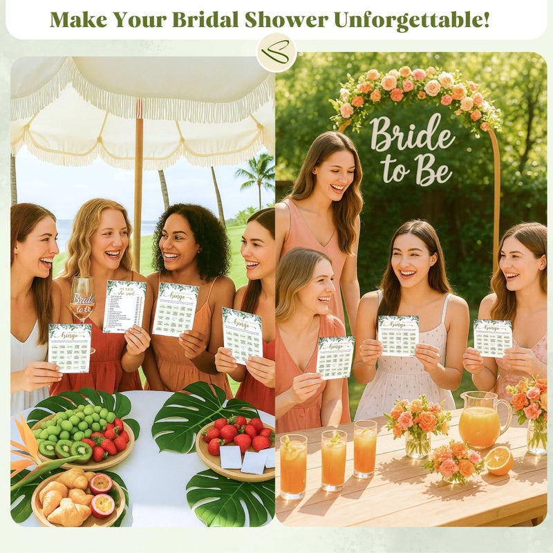 STOFINITY Greenery Bridal Shower Games for 30 Guests - 4 Funny Wedding Games for Bridal Shower Decorations, Eucalyptus Find The Guest Bingo Would She Rather Game Ideas for Wedding Reception - Image 5