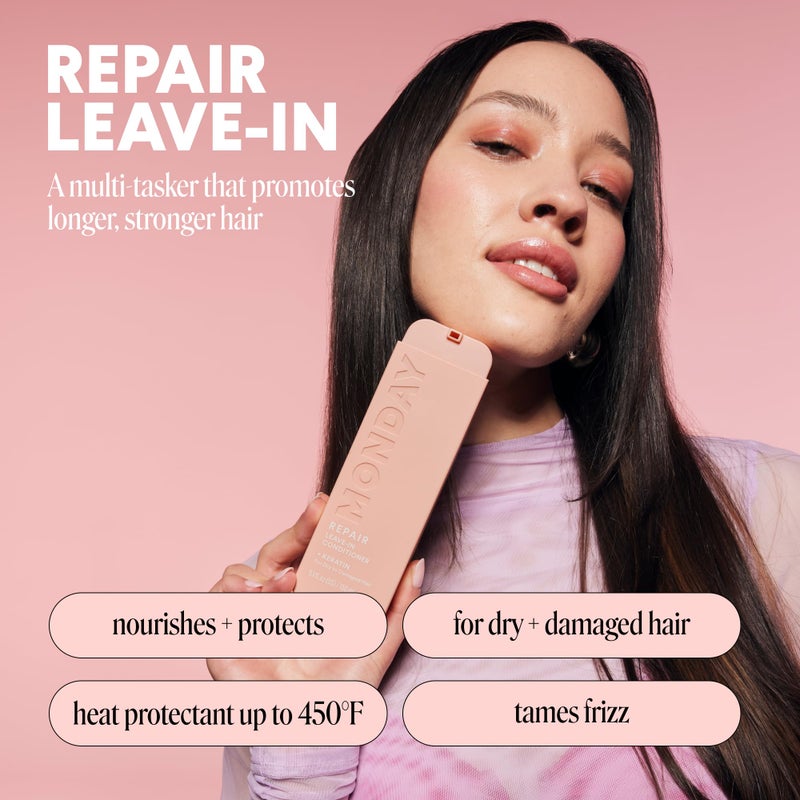 MONDAY HAIRCARE REPAIR Leave in Conditioner with Keratin, Jojoba Oil, Wheat Protein, Cocoa Butter, Argan & Sweet Almond Oil for Dry & Damanged Hair 150mL - Image 3
