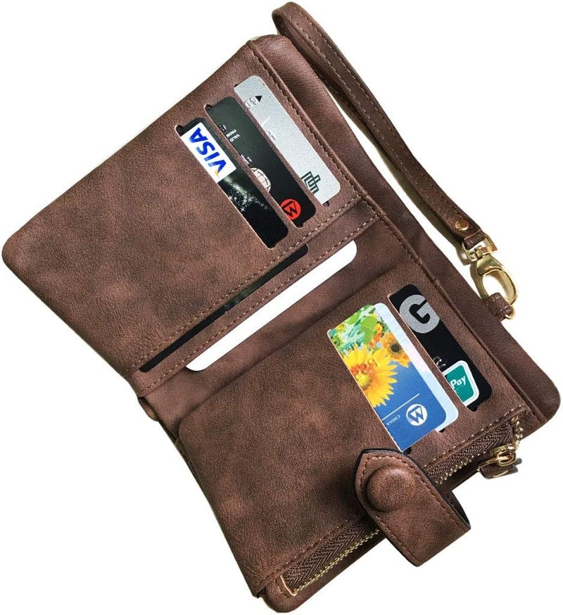 AOXONEL Women's Small Bifold Leather wallet Rfid blocking Ladies Wristlet with Card holder id window Coin Purse - Image 3