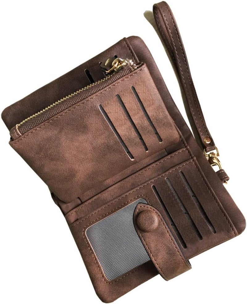 AOXONEL Women's Small Bifold Leather wallet Rfid blocking Ladies Wristlet with Card holder id window Coin Purse - Image 1