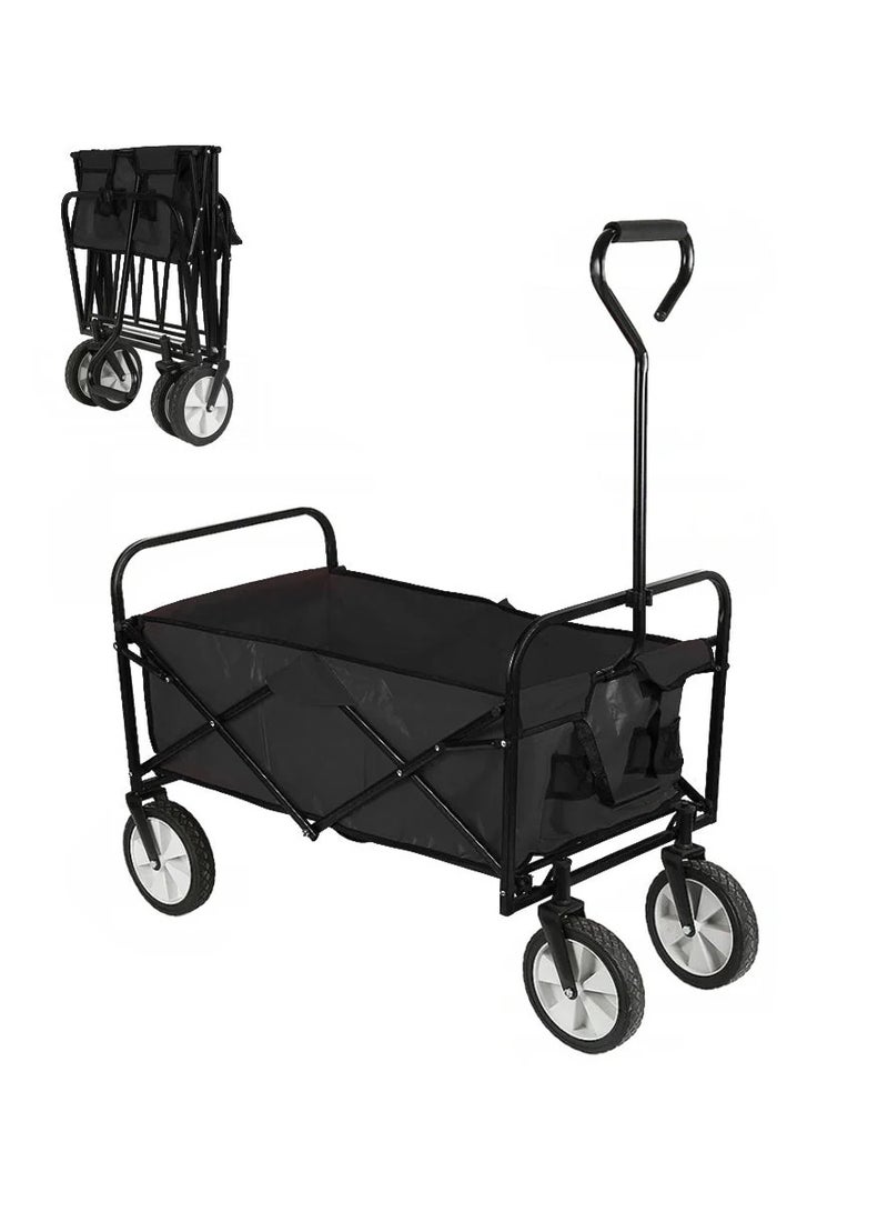 Collapsible Folding Wagon Trolley cart Bearing Large Capacity Beach Garden Shopping Carts & Stroller Wagon Utility Adjustable Handle Outdoor Camping with Big Wheels - Image 2